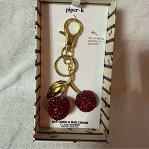 Piper K Sparkling Gold and Red Cherry Keychain